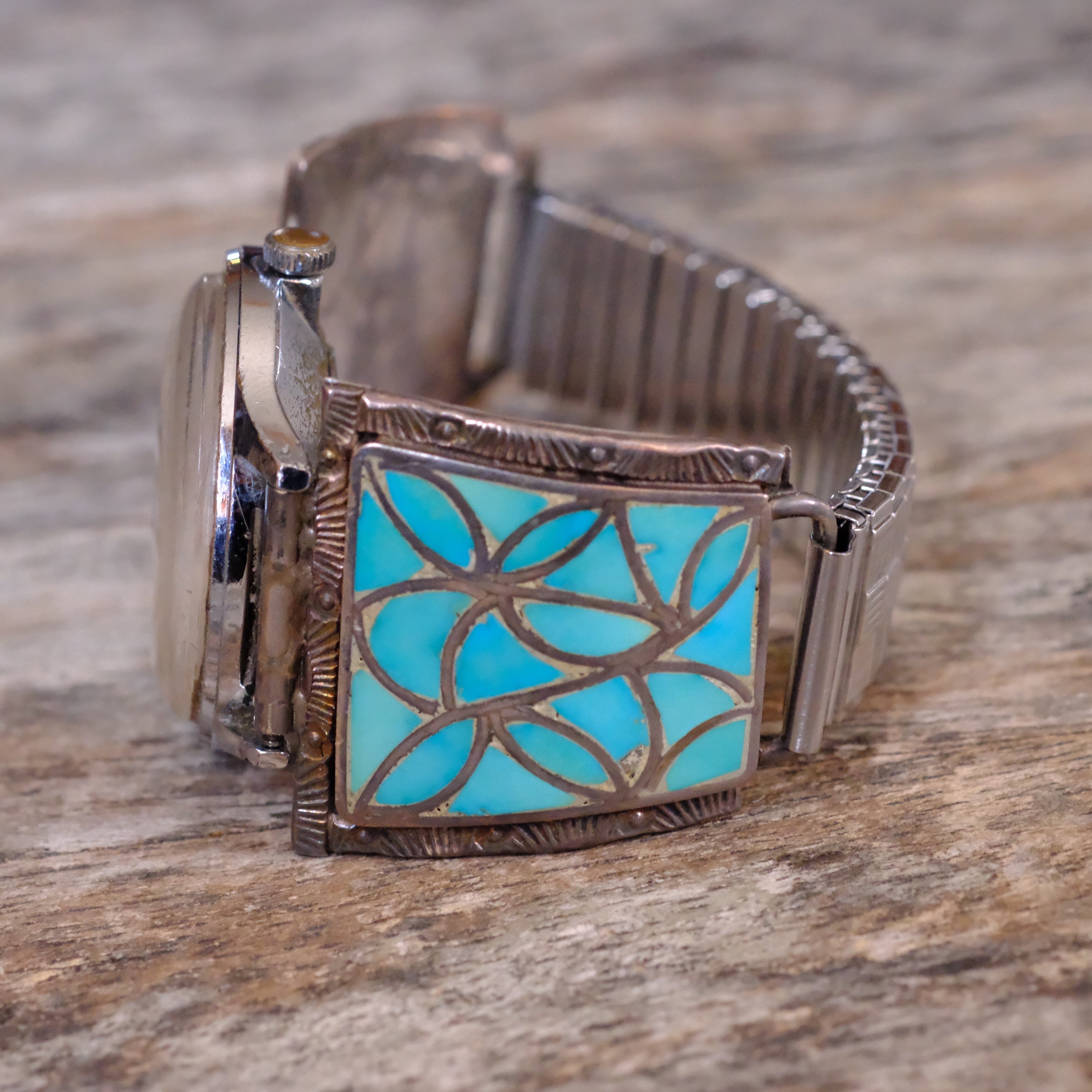 Vintage Sterling Turquoise Inlay Watch