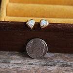 Vintage 14K Gold Opal Heart Stud Earrings