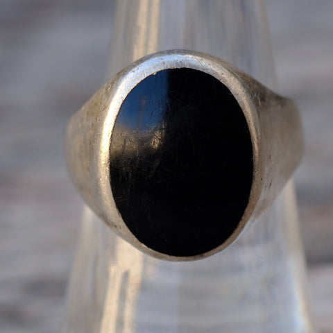 Vintage Sterling Onyx Signet Ring 8.5