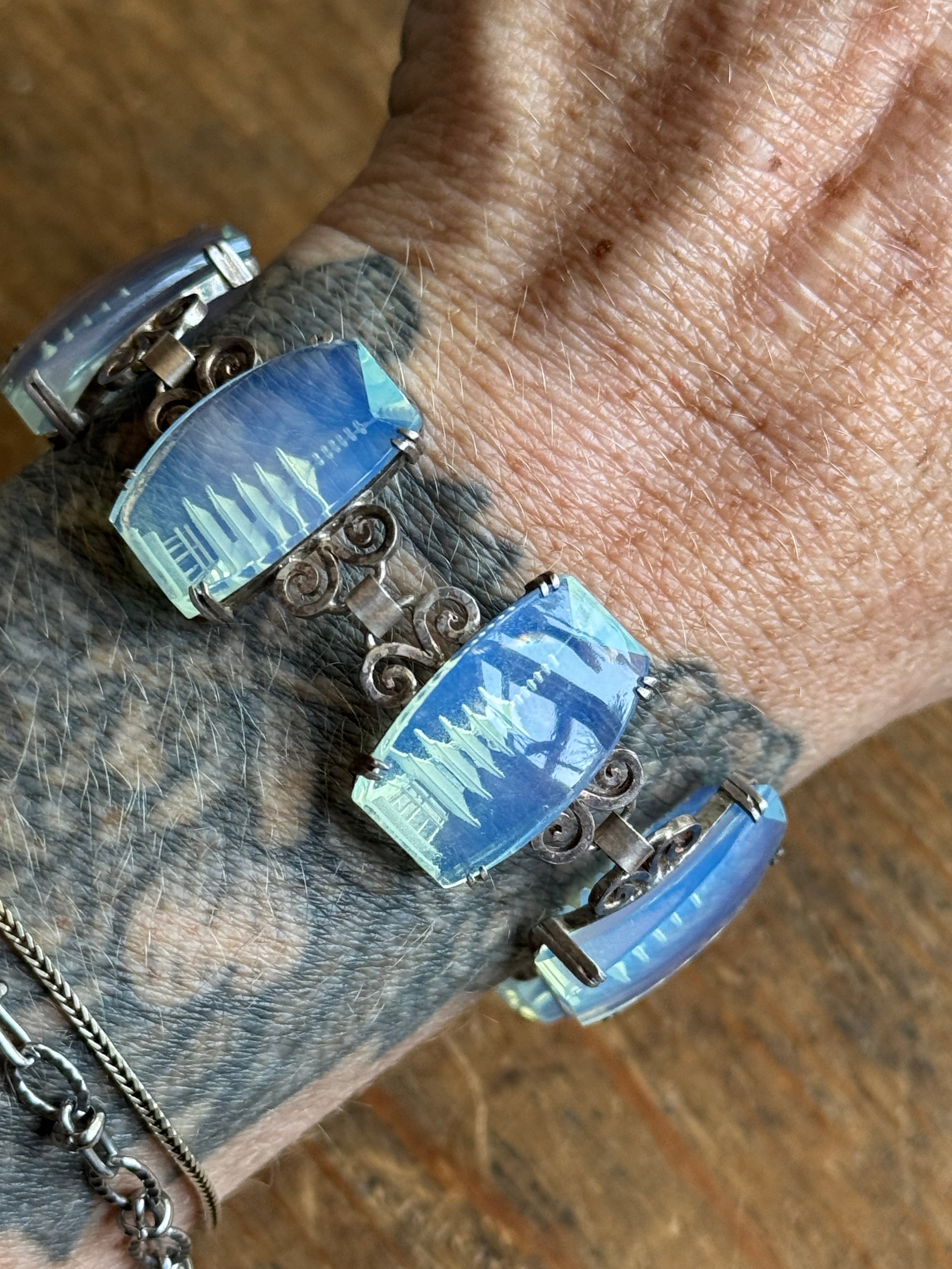 Vintage Sterling Silver Filigree Intaglio Link Bracelet