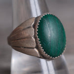 Vintage Sterling Malachite Ribbed Band Ring 9.75
