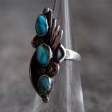 Vintage Sterling 3-Stone Turquoise Ring 3.75