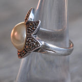 Vintage Sterling Pearl Marcasite Ring 7.5