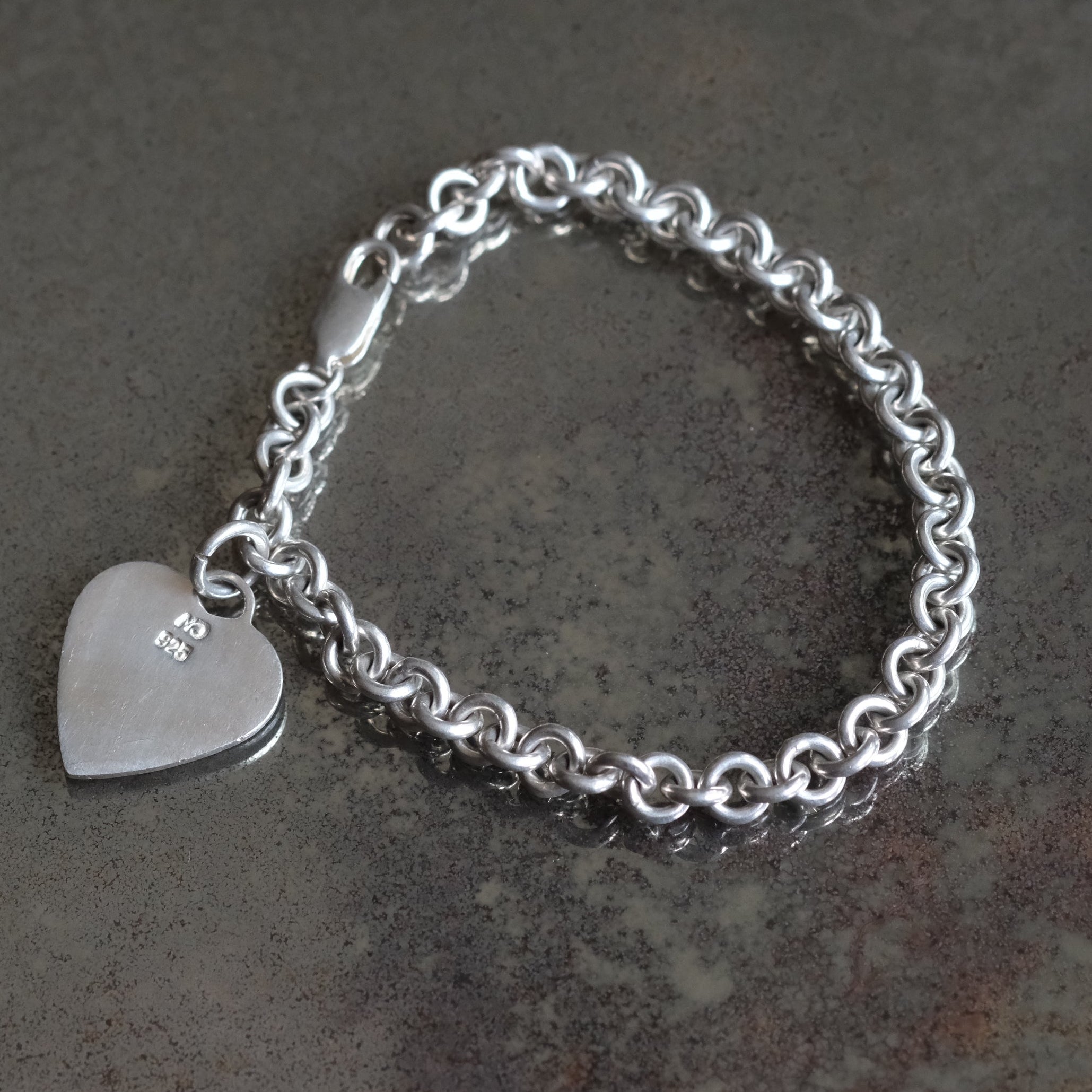 Vintage Sterling Rolo Link Heart ID Bracelet 7.5"