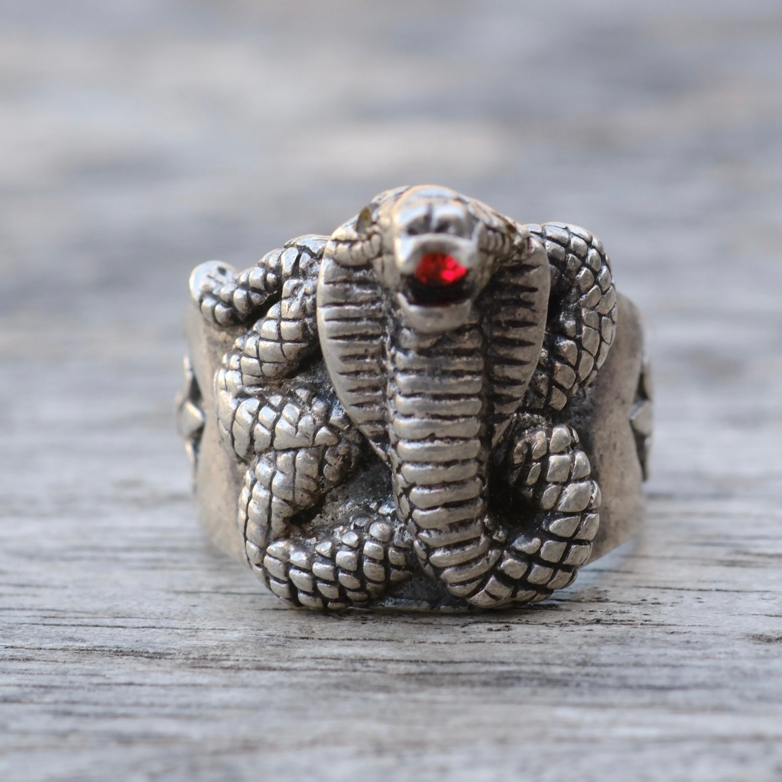 Vintage Sterling Snake Gem Ring 6.75