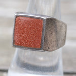 Vintage Sterling Goldstone Signet Ring 8.75