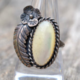 Vintage Sterling Mother Of Pearl Feather Ring 8.25