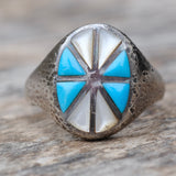 Vintage Sterling Turquoise and Mother Of Pearl Inlay Ring 11