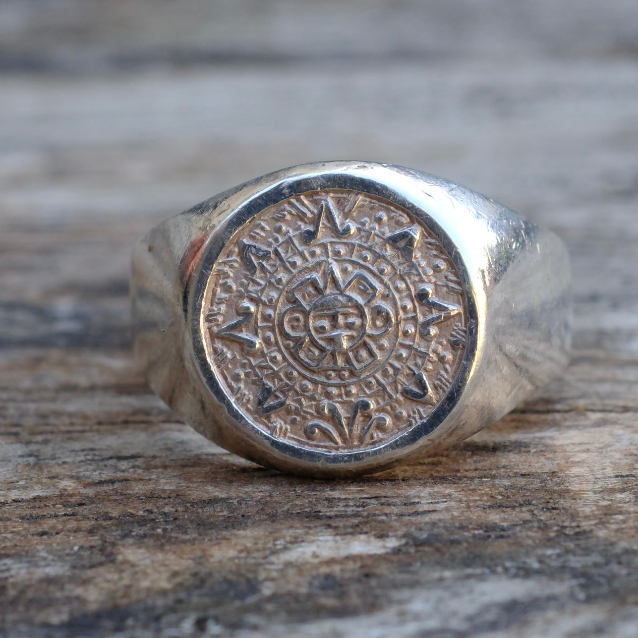 Vintage Sterling Aztec Calendar Ring 6