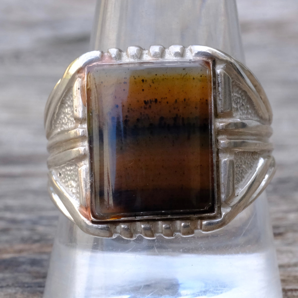 Vintage Sterling Agate Signet Ring 11.75
