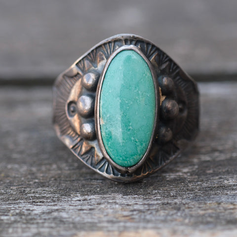 Vintage Sterling Turquoise Stamped Cigar Band Ring 4.75