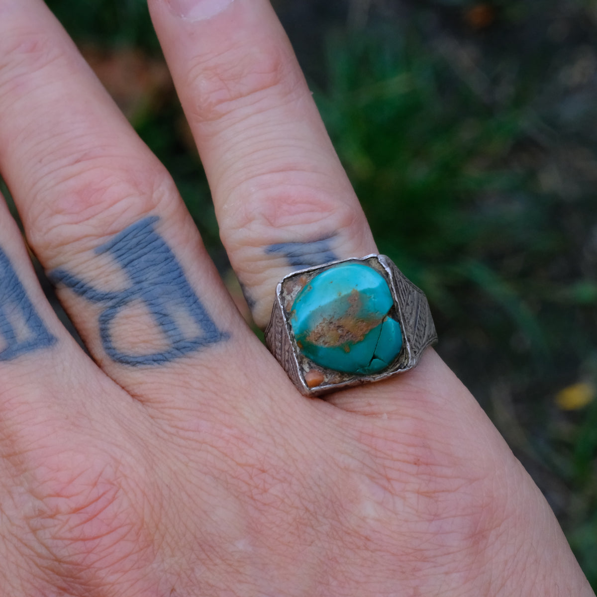 Vintage Sterling Turquoise Ring 7.75