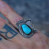 Vintage Sterling Turquoise Feather Ring 7.25