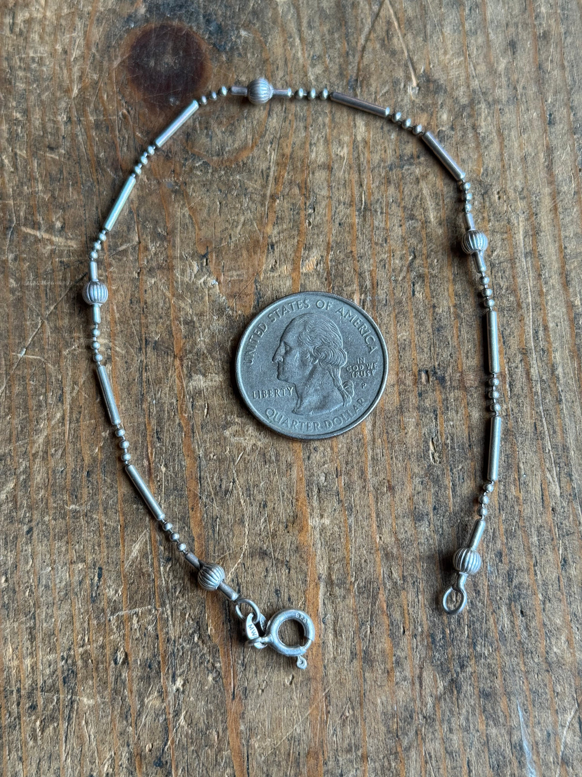 Vintage Sterling Silver Bar & Bead Chain Bracelet