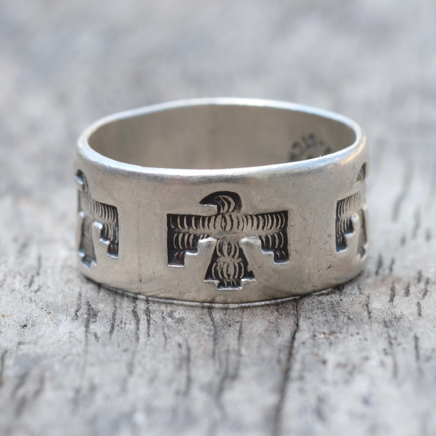 Vintage Sterling Thunderbird Band Ring 8.25