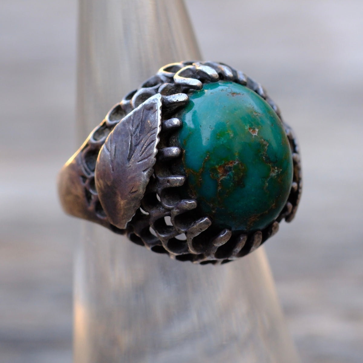 Vintage Sterling Turquoise Feather Ring 5.75