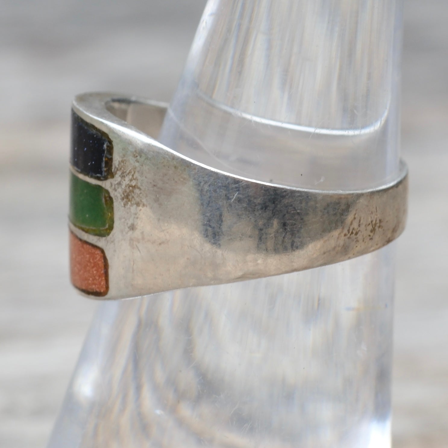 Vintage Sterling Multistone Inlay Ring 6