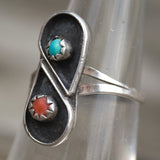 Vintage Sterling Turquoise and Coral Ring 5.75