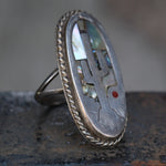 Vintage Sterling Cactus Inlay Roper Ring 6.75