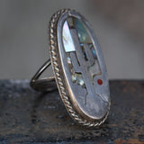 Vintage Sterling Cactus Inlay Roper Ring 6.75