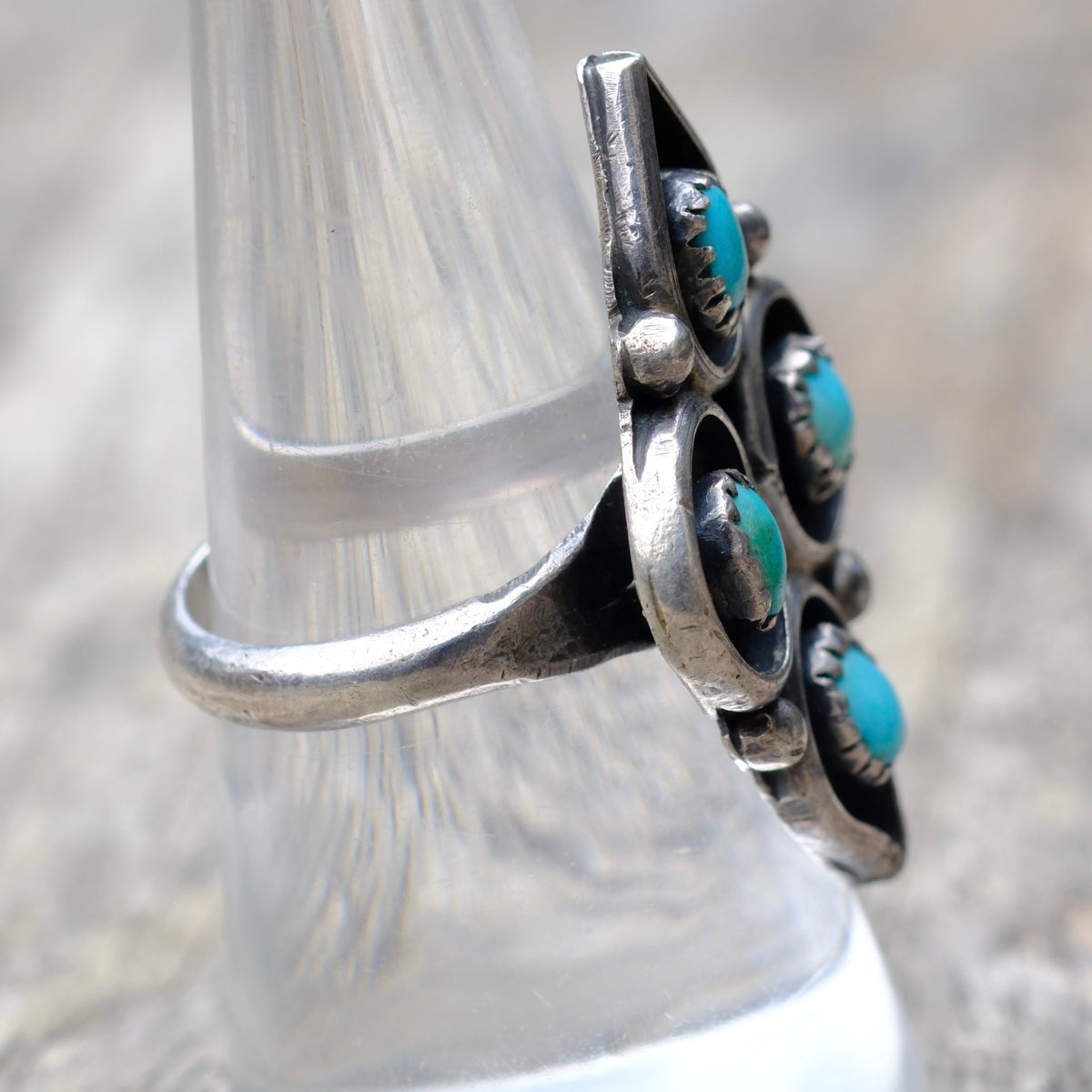 Vintage Sterling Turquoise Cluster Ring 8.25