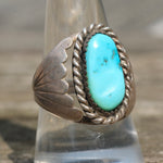 Vintage Sterling Turquoise Ribbed Ring 9.5