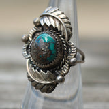Vintage Sterling Turquoise Feather Ring 7
