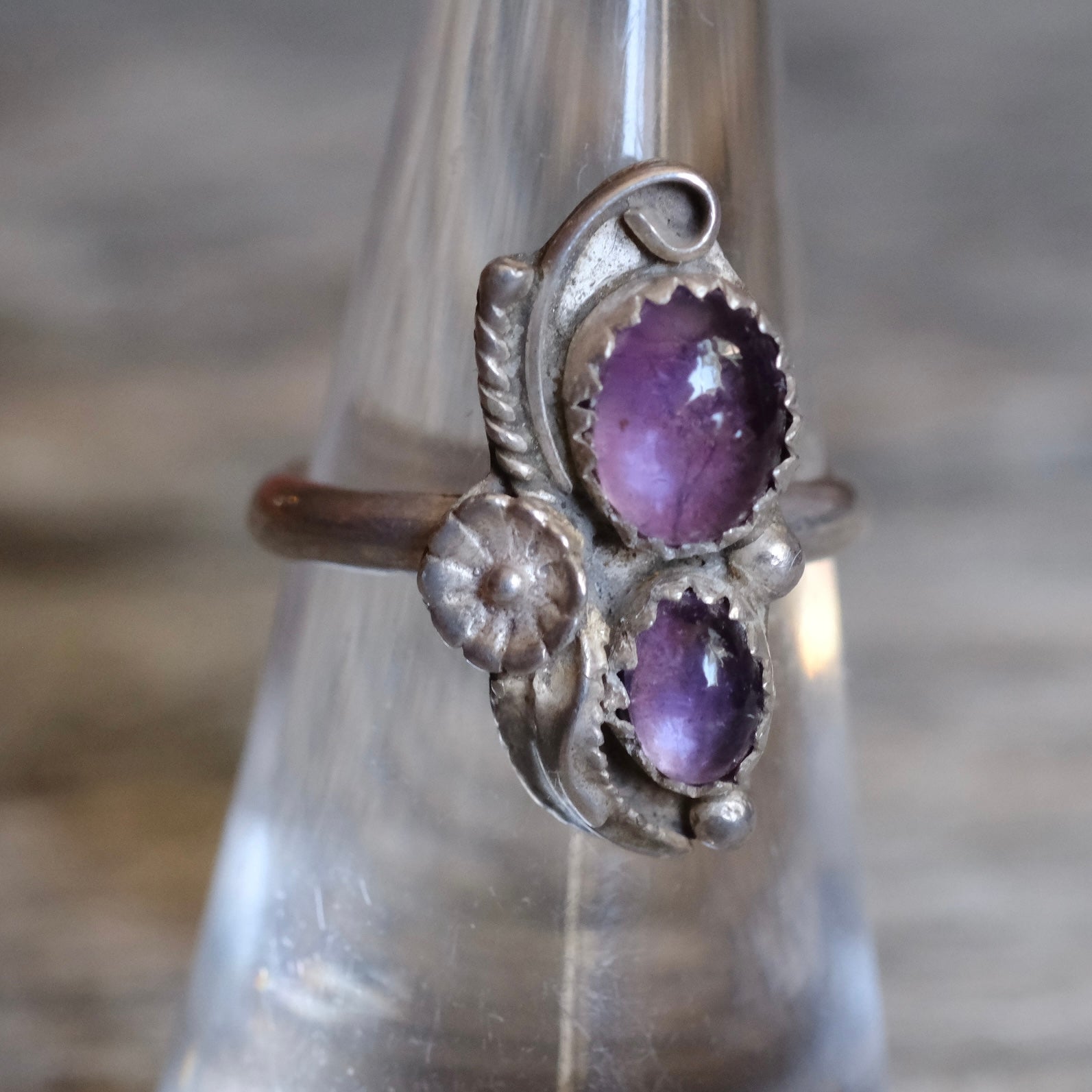 Vintage Sterling Amethyst Blossom Ring 6.5