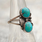 Vintage Sterling Turquoise Feather Ring 6.75