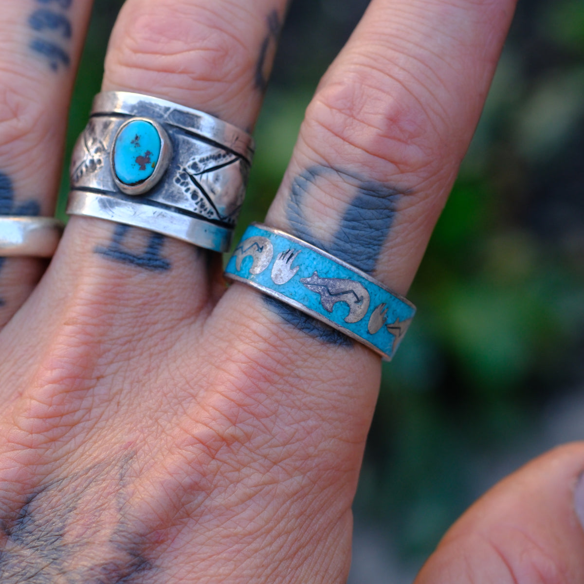 Vintage Sterling Turquoise Inlay Band 11.5