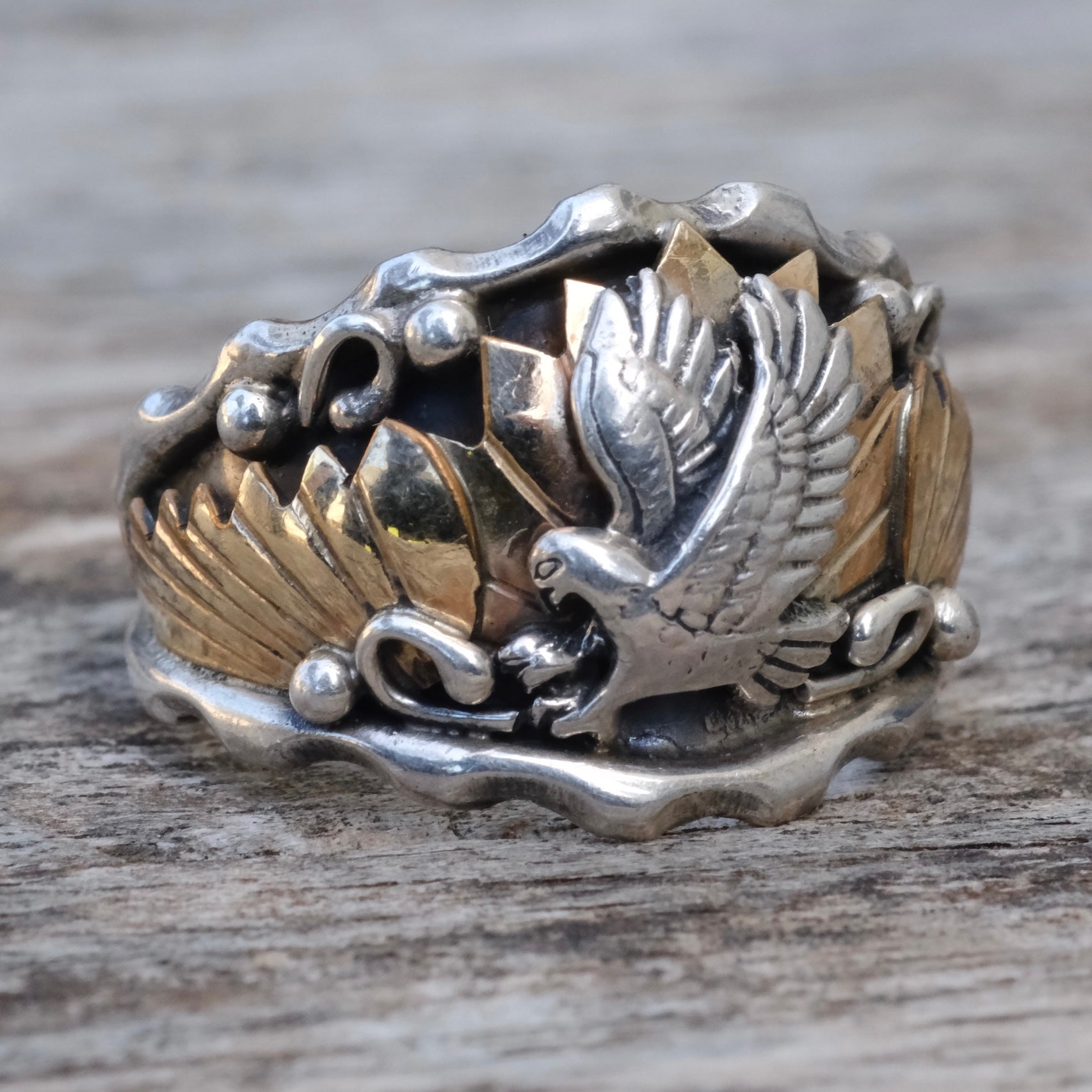 Vintage Sterling and Copper Eagle Ring 11.5