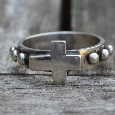 Vintage Sterling Silver Dotted Cross Ring 11.5