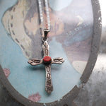 Vintage Sterling Silver Spiny Oyster Cross Necklace