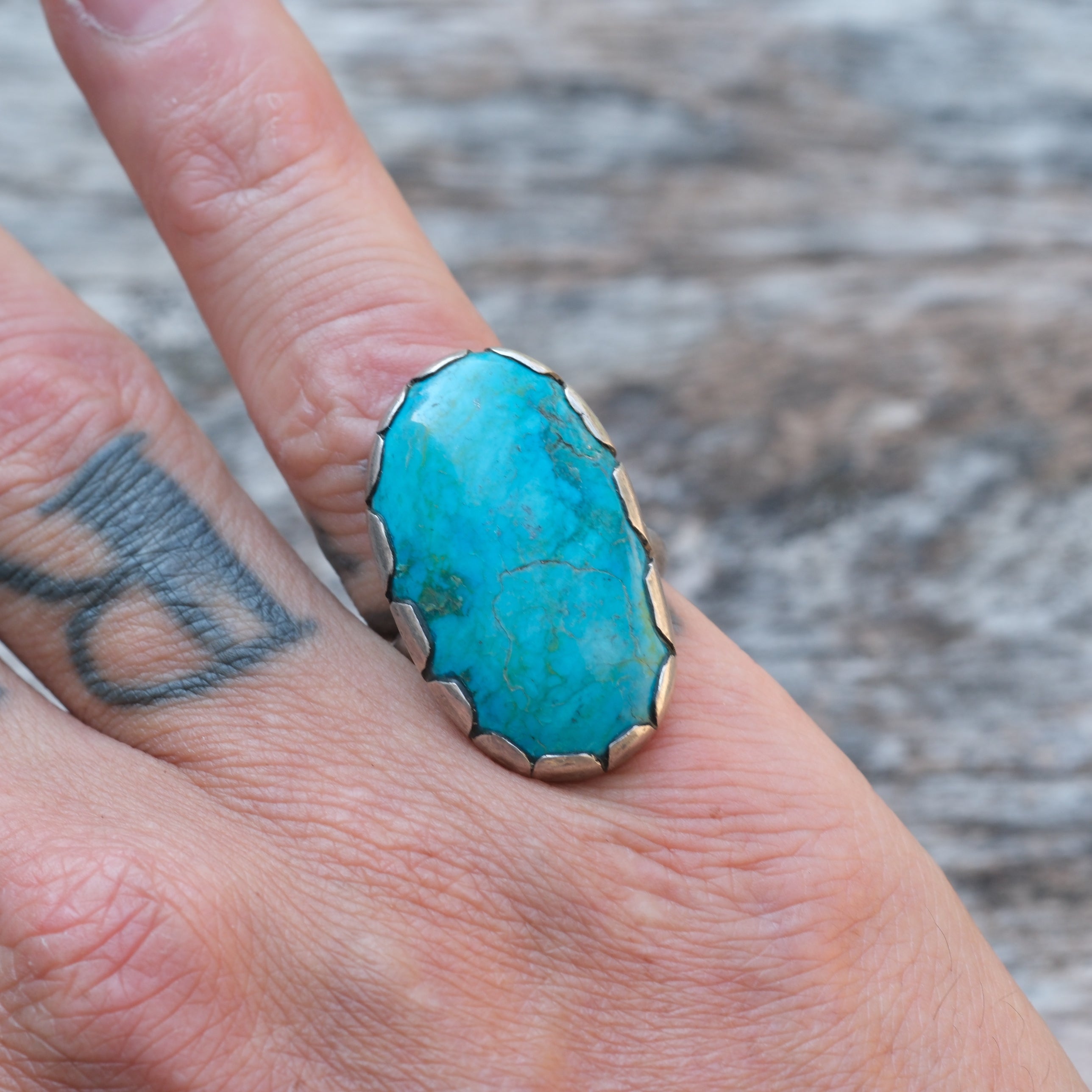 Vintage Sterling Turquoise Ring 6.75