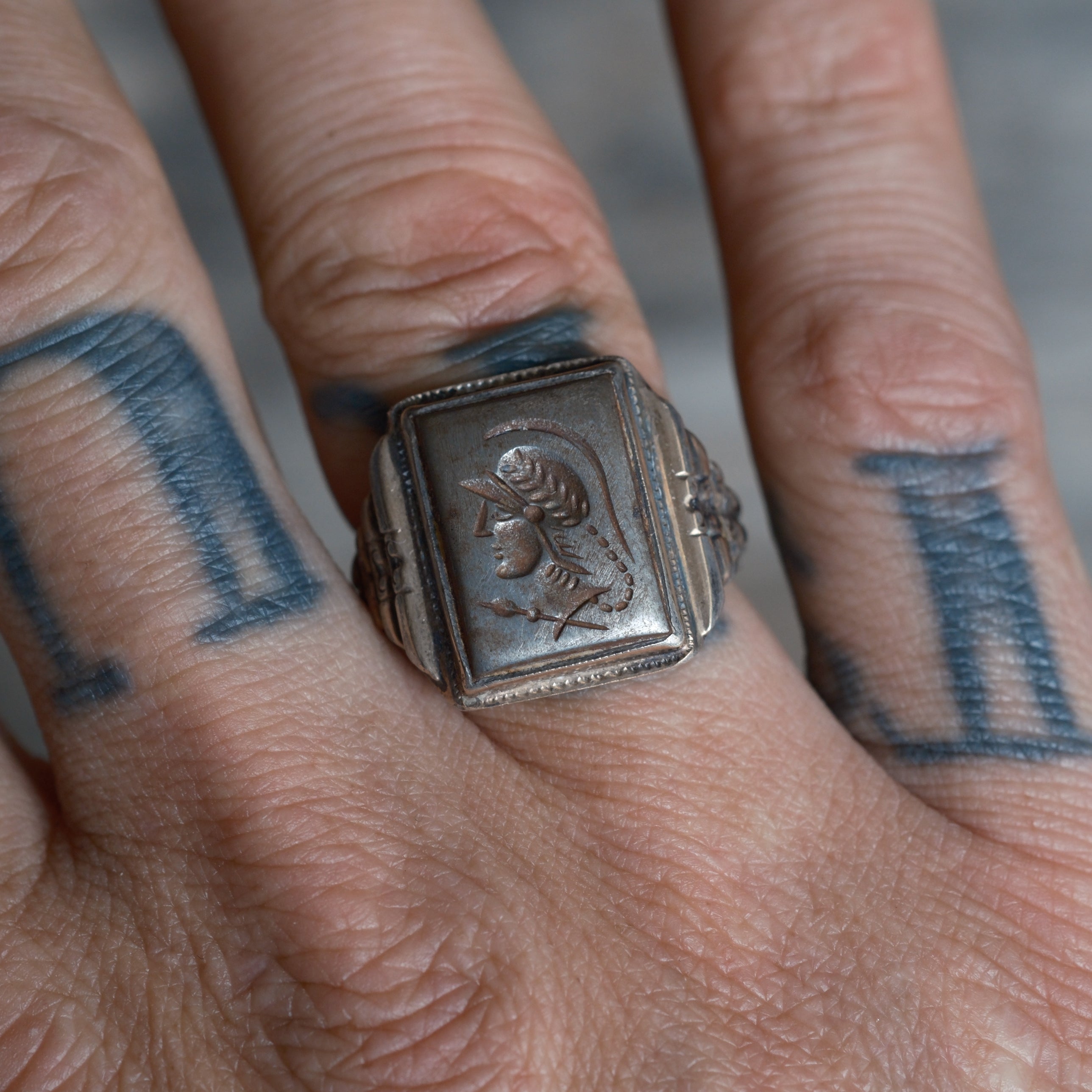 Vintage Sterling Centurion Signet Ring 7.75