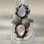 Vintage Sterling 2-Stone Mother Of Pearl Feather Ring 5.75