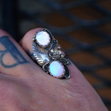 Vintage Sterling 2-Stone mother Of Pearl Feather Ring 5.5