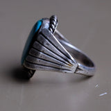 Vintage Sterling Turquoise Ribbed Band Ring 8.5