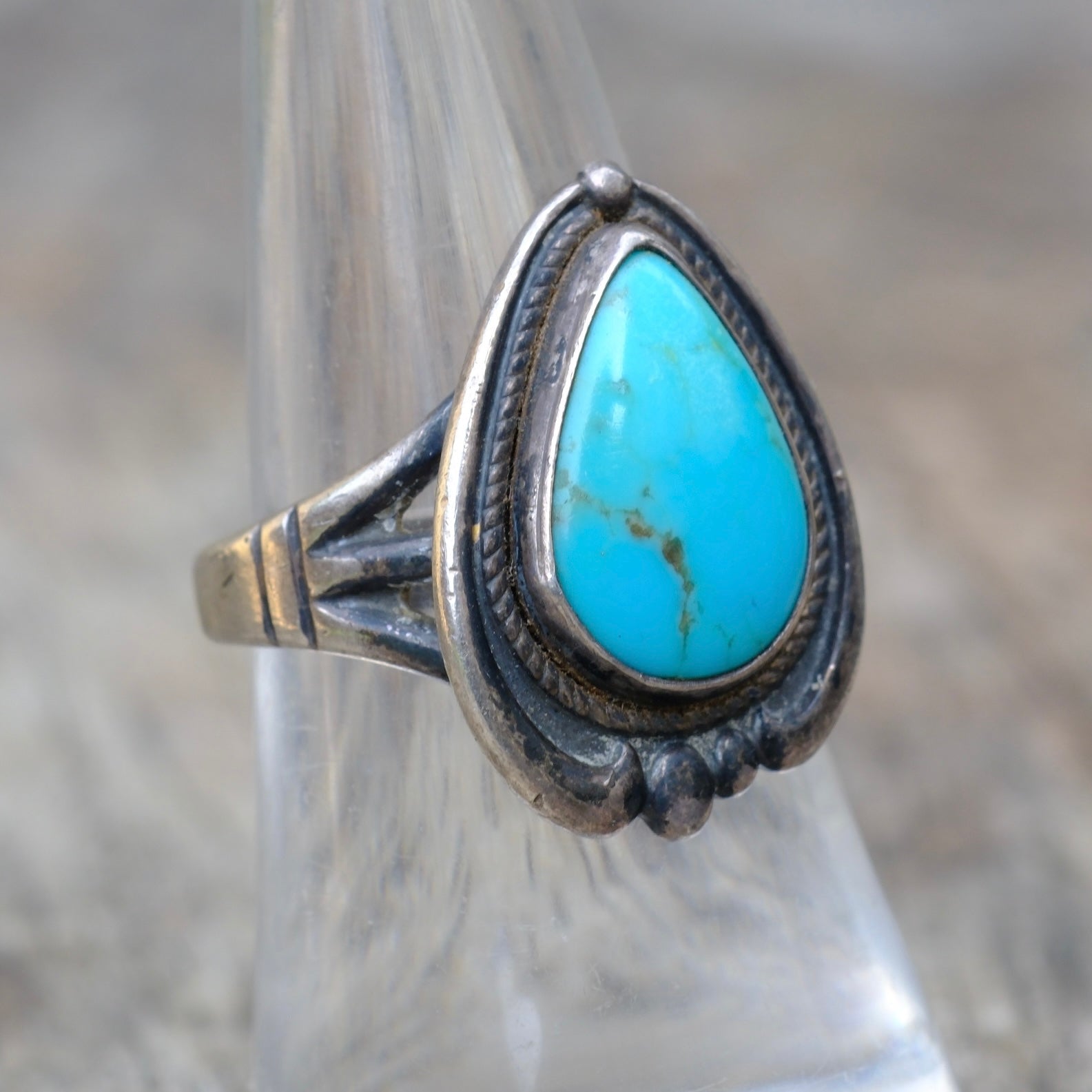 Vintage Sterling Turquoise Ring 7.75