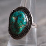 Vintage Sterling Turquoise Roper Ring 8