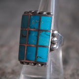 Vintage Sterling Turquoise Inlay Ring 7.5