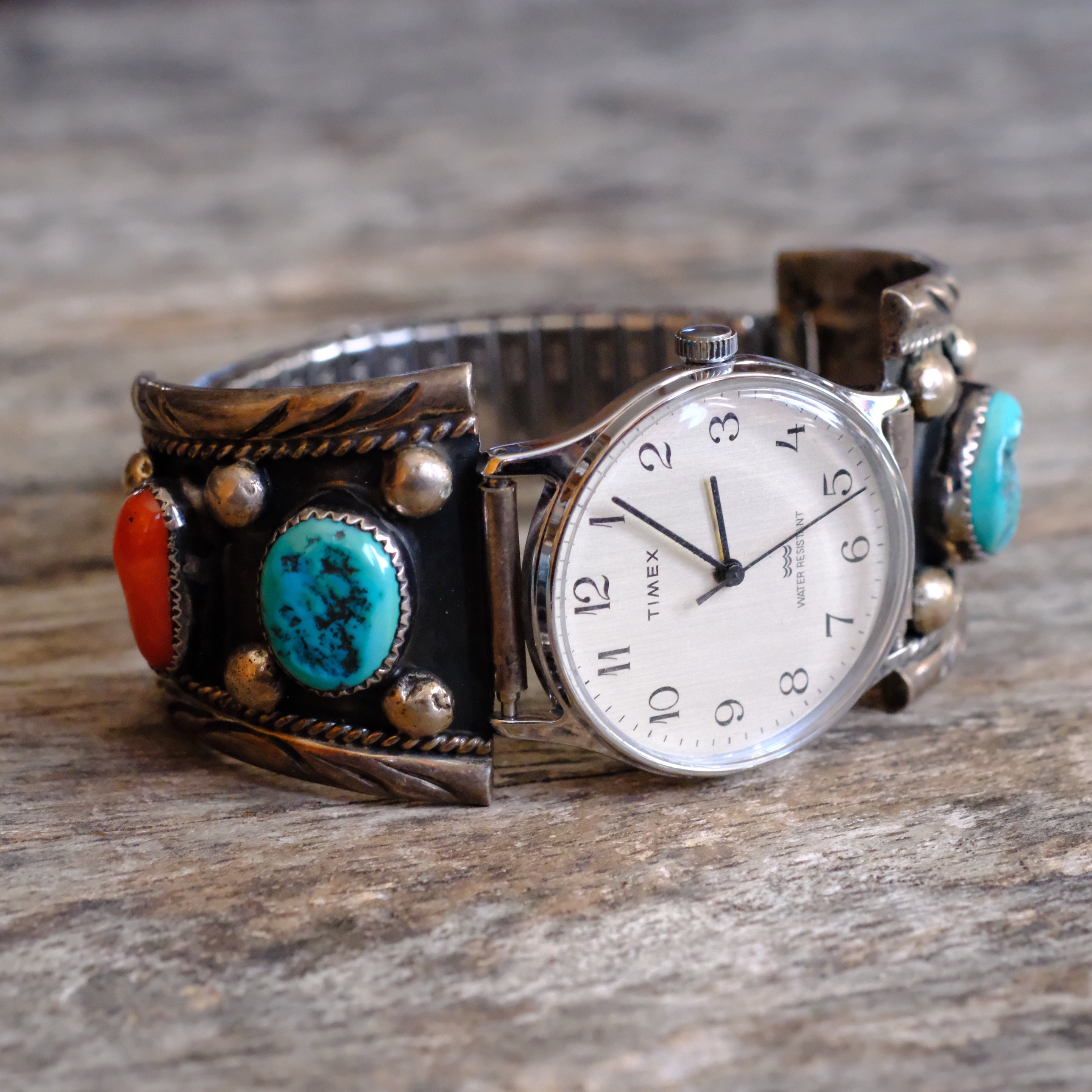 Vintage Sterling Turquoise and Coral Watch