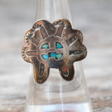 Vintage Sterling Turquoise and Coral Inlay Headdress Ring 7.75
