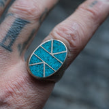 Vintage Sterling Crushed Turquoise Inlay Ring 9.5