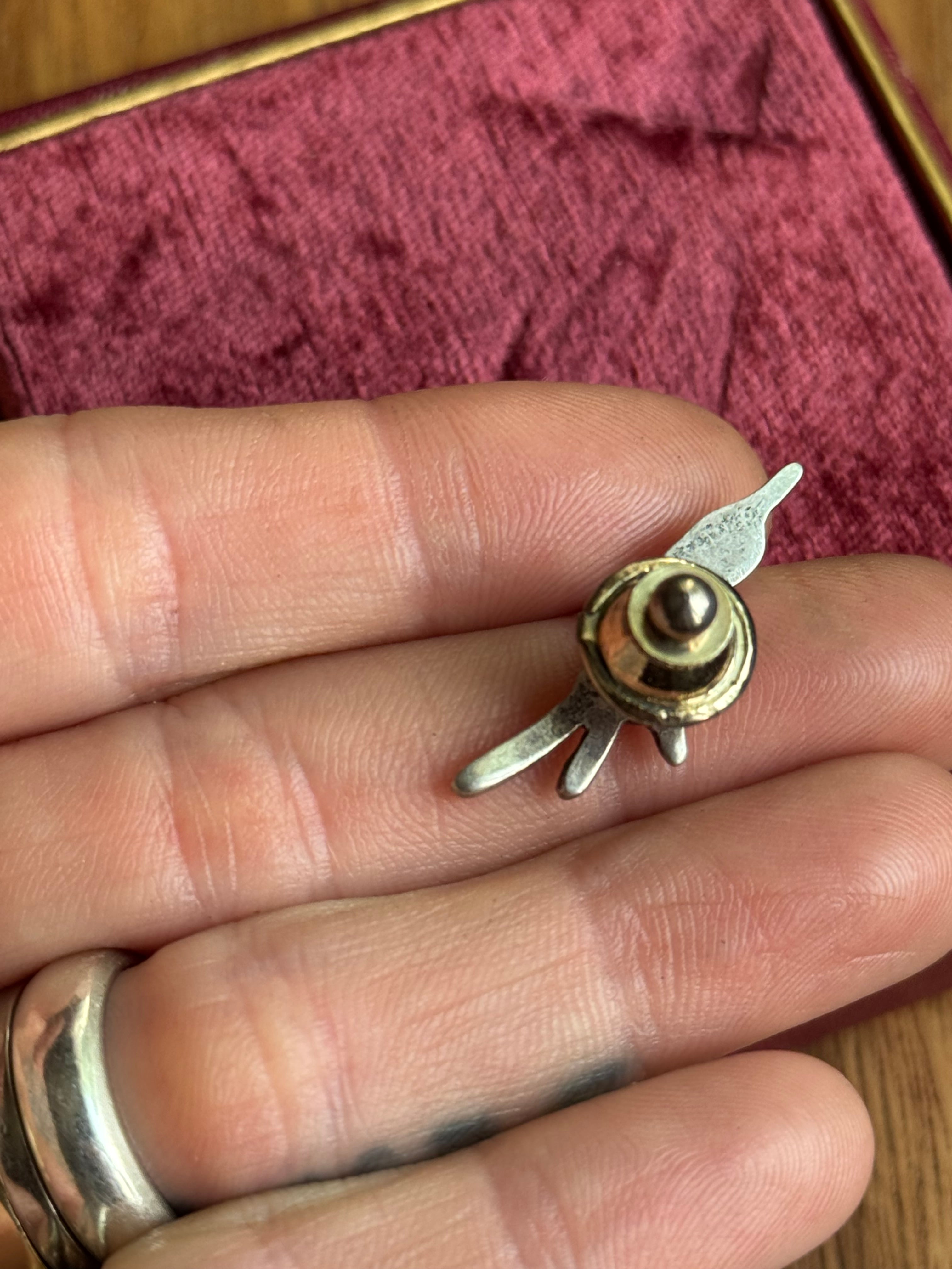 Vintage Sterling Silver Turquoise Inlay Road Runner Tack Pin