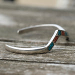 Vintage Sterling Turquoise and Coral Inlay Cuff