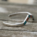 Vintage Sterling Turquoise and Coral Inlay Cuff