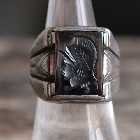Vintage Sterling Hematite Centurion Signet Ring 6.5