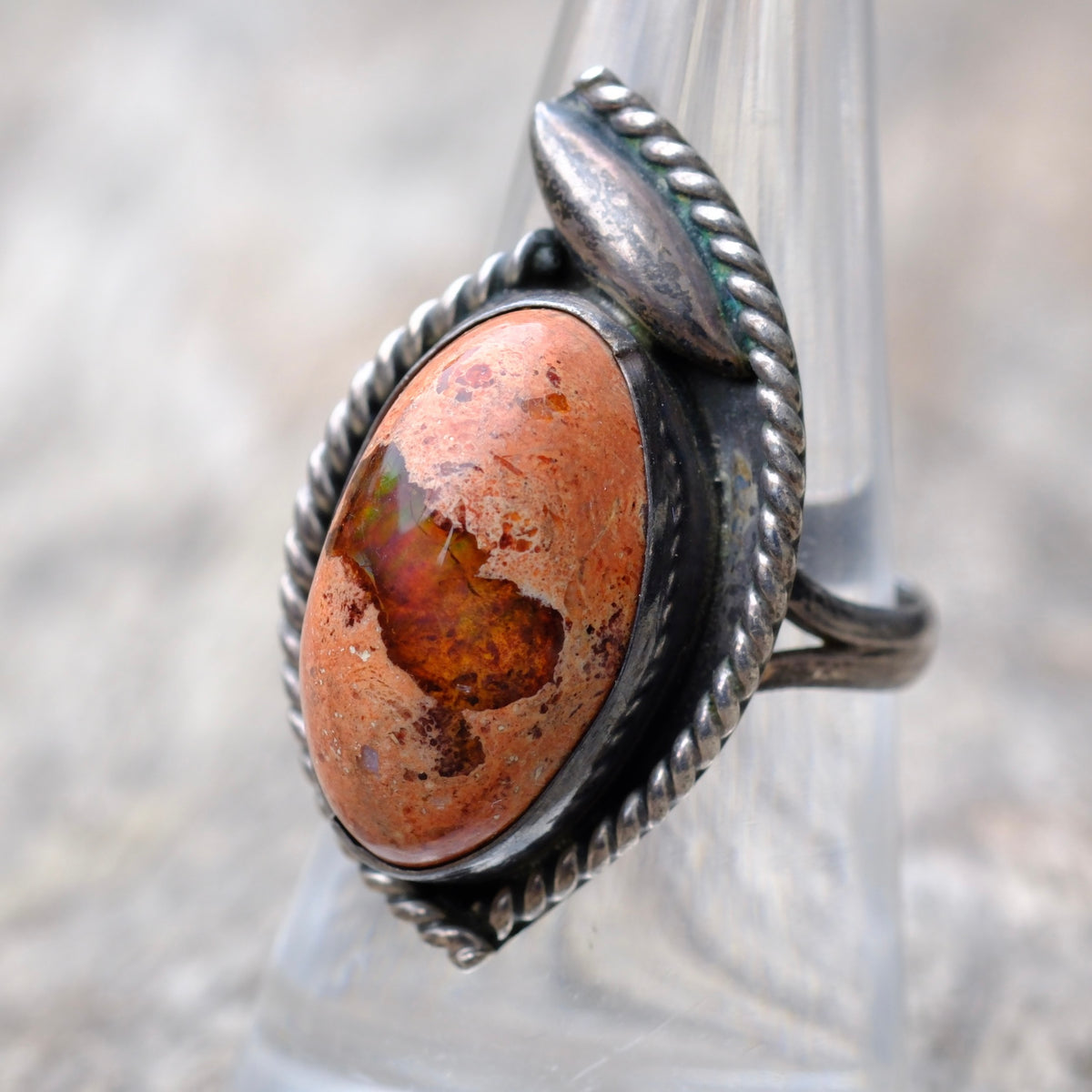 Vintage Sterling Mexican Fire Opal Ring 7.5