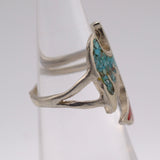 Vintage Sterling Turquoise and Coral Thunderbird Ring 4.75